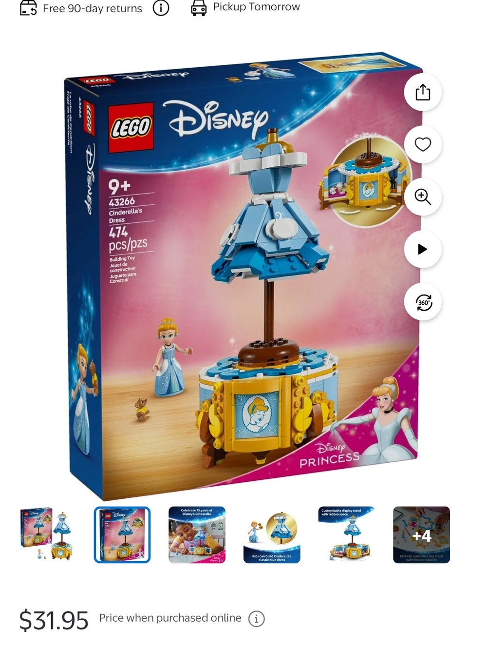 LEGO Disney Cinderella Rotating Dress Display - Blue & Gold